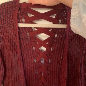 Red knitted cardigan